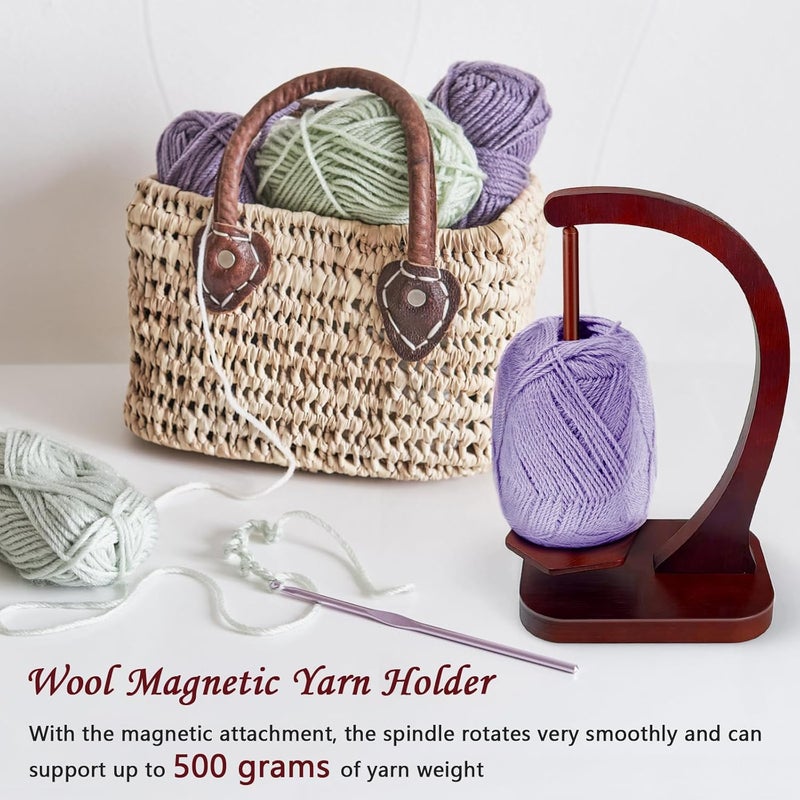 JUCPASH Yarn Holder for Crocheting and Knitting, Wooden Yarn Spinner with Magnetic Rotating Mechanism and Anti-Slip Pads, Crochet Accessories Birthday Gifts for Women Mom Wife Grandma Mother (Brown) - Image 3